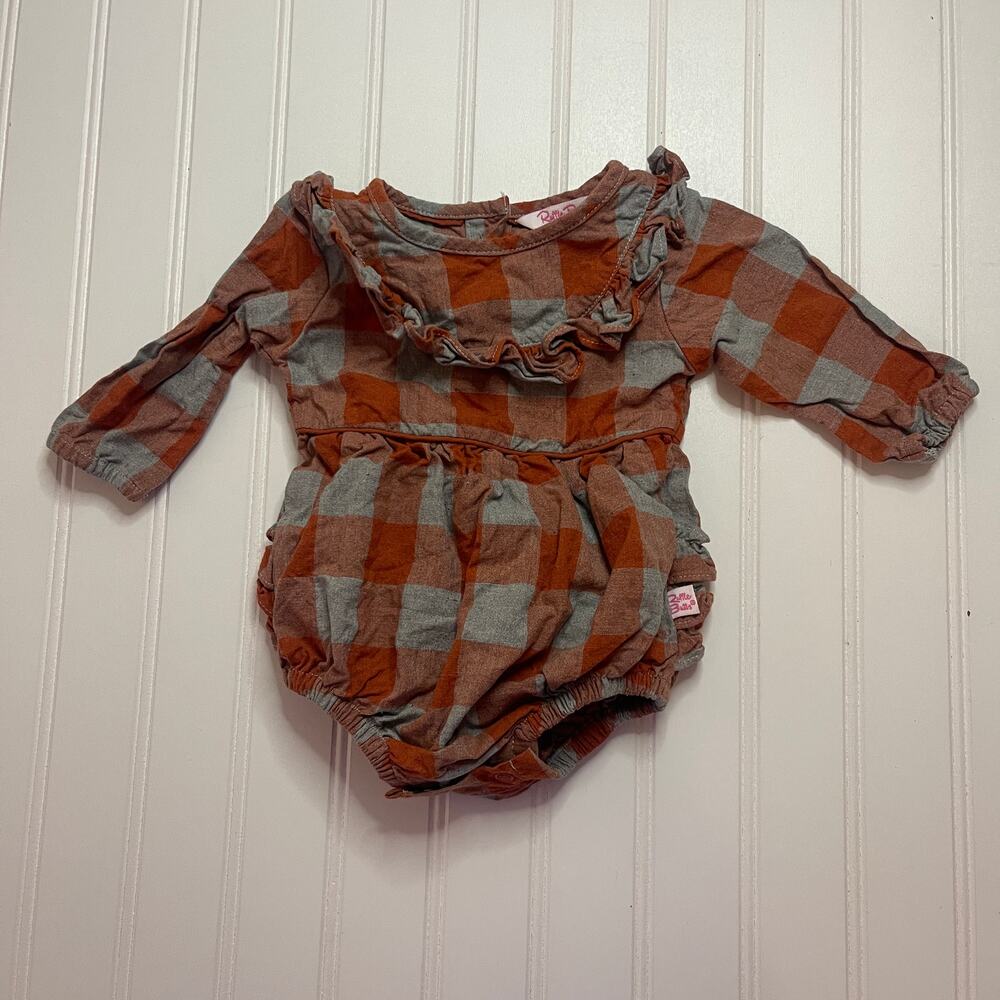 RuffleButts Baby Girls Long Sleeve Knit Print Bubble Romper Size 0/3 Months